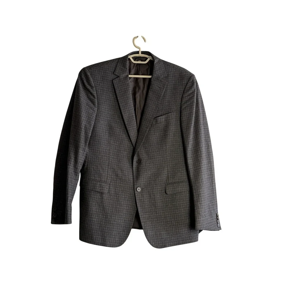 Z Zegna 54R 44R Gray Micro Check Blazer Italian Wool Blend Cut Tag Drop 8